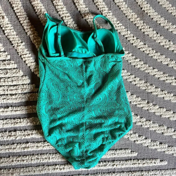Teal Blue Green Crochet Lined Strap One Piece Swimsuit Tank by Catalina size M - Picture 2 of 4